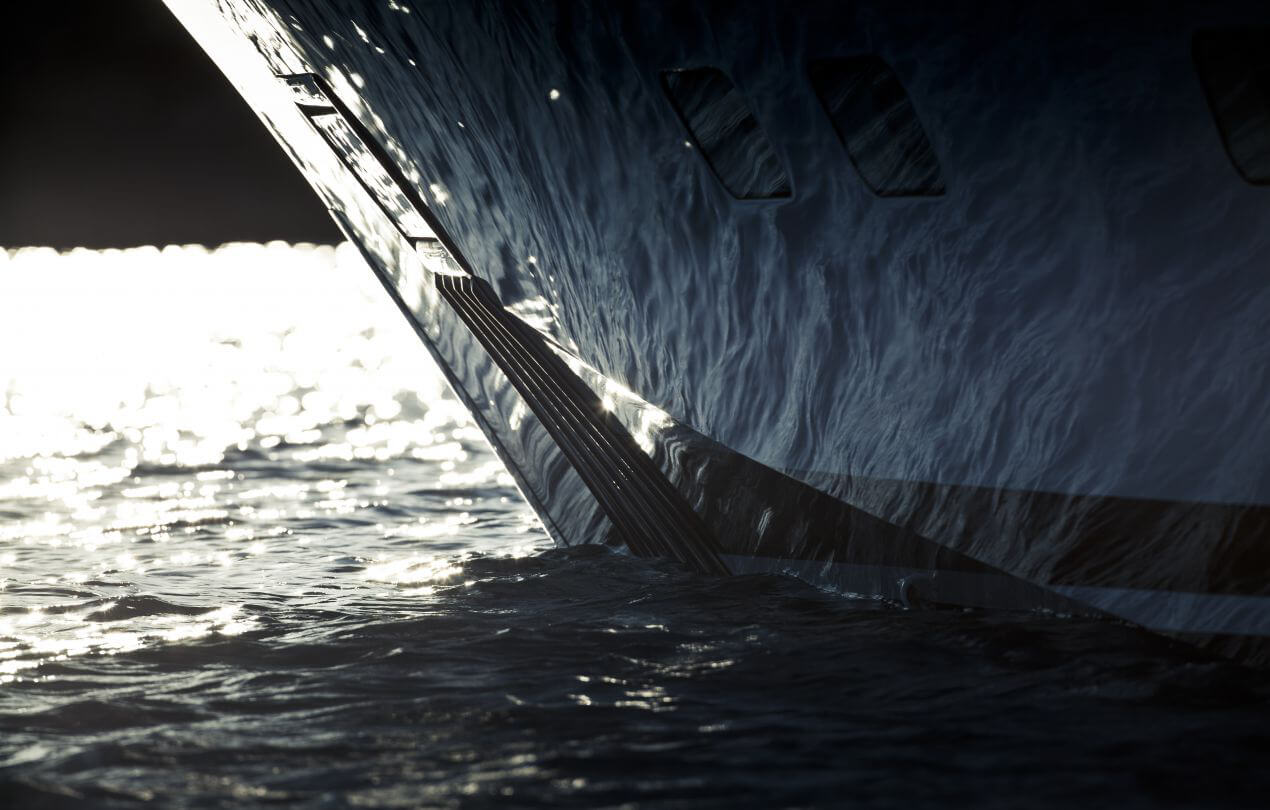 Exterior view of a motor yacht’s hull – perfect yacht interiors for motor yachts of all sizes