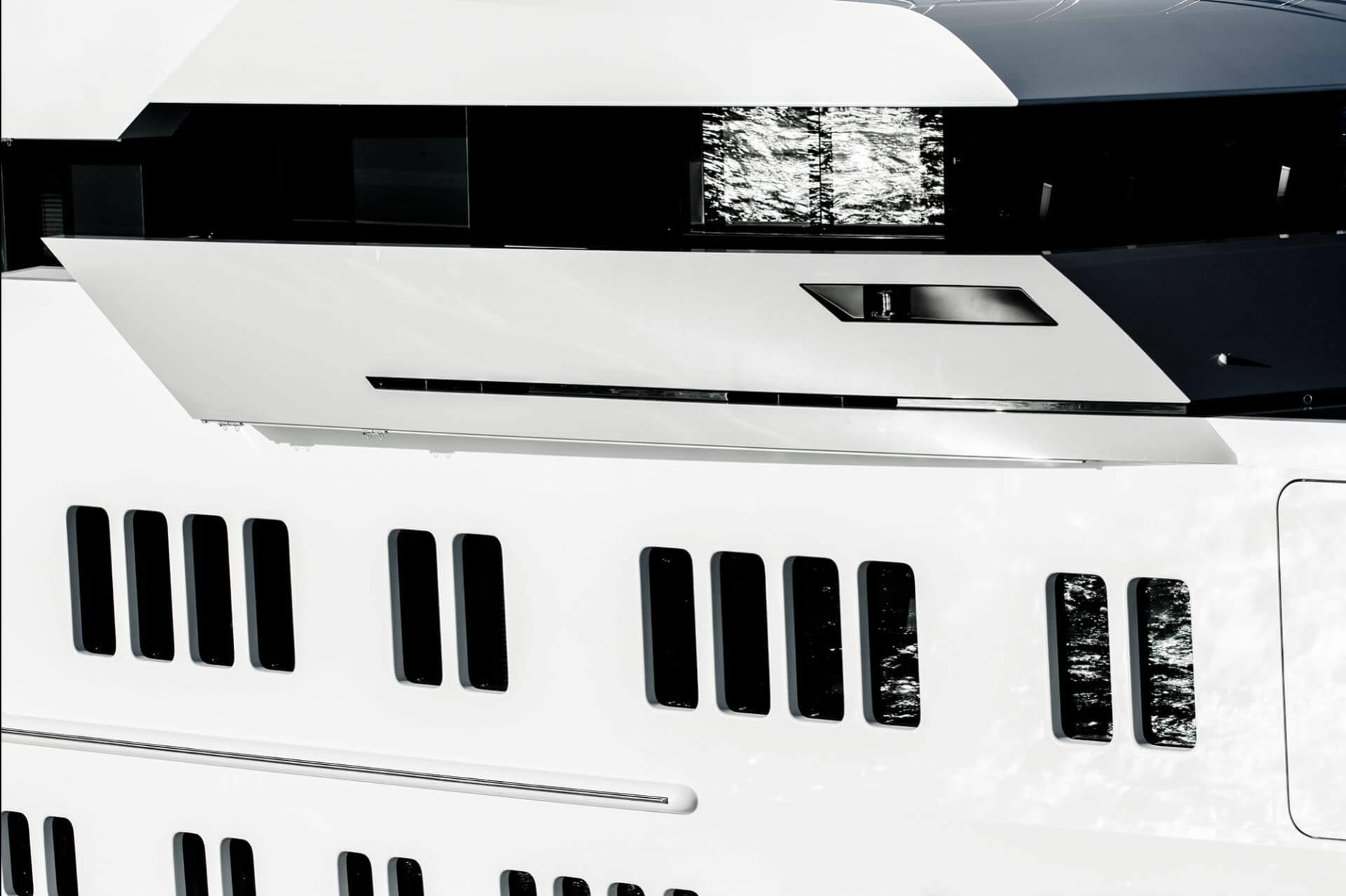 Exterior view of window frontage on board a luxury motor yacht – bsw yachteinrichter provides perfect motor yacht interiors